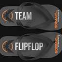 A pair of flip flops with team flip flop wrote on them.