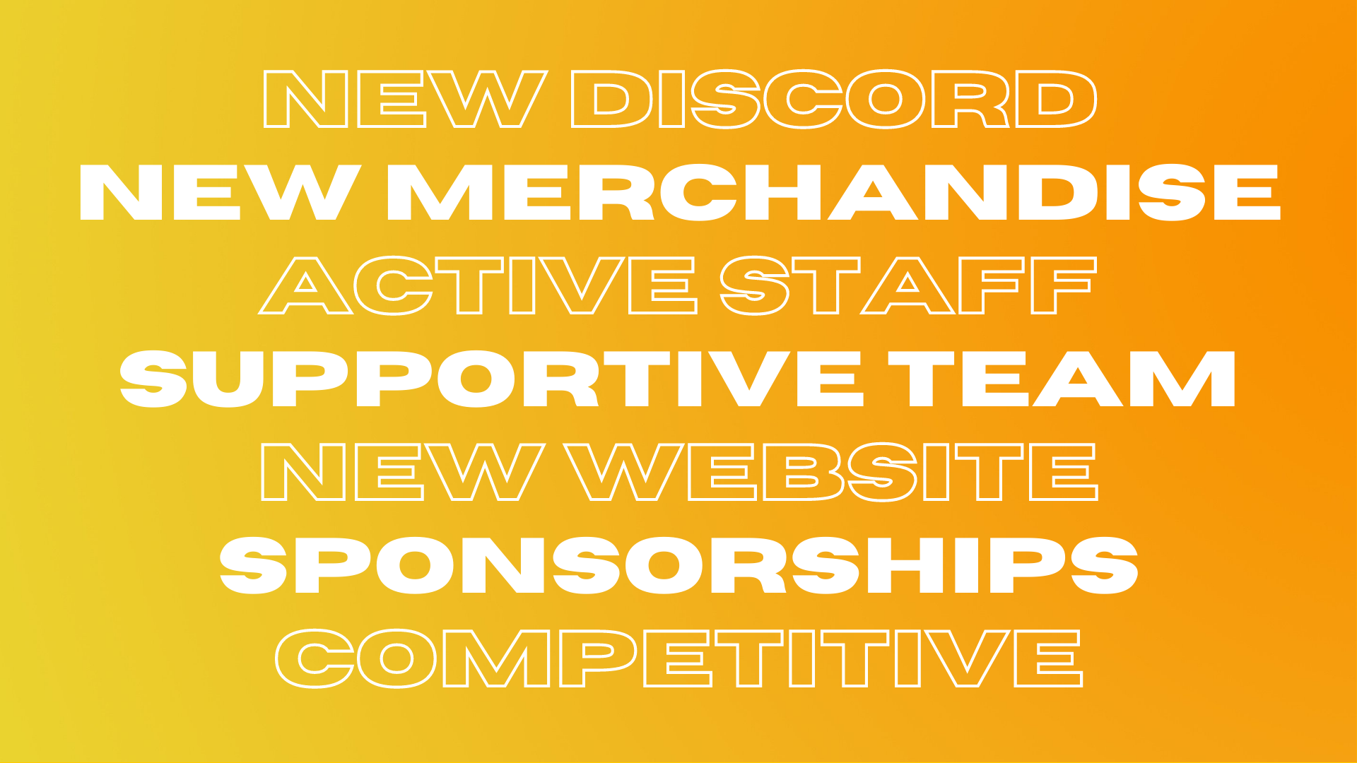 NEW DISCORD NEW MERCHANDISE ACTIVE STAFF SUPPORTIVE TEAM NEW WEBSITE SPONSORSHIPS COMPETITIVE